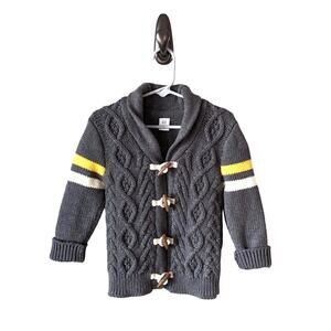 GAP Cable Knit Cardigan Sweater Toddler 2T Preppy Retro Fisherman Gray Yellow